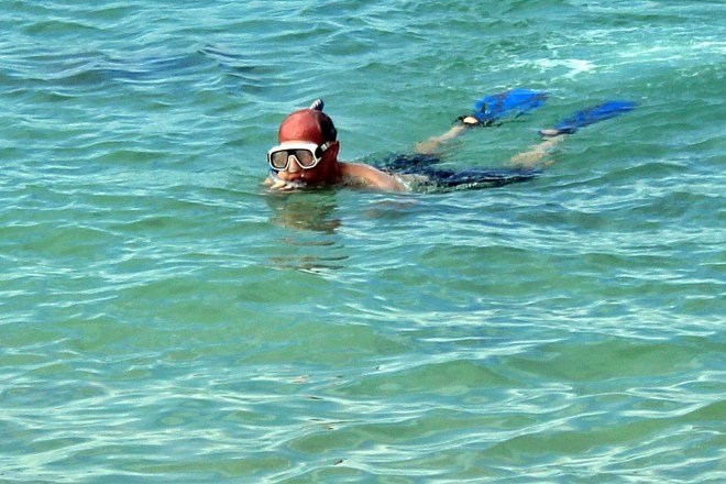 Conrad Sr coming in from a snorkeling session