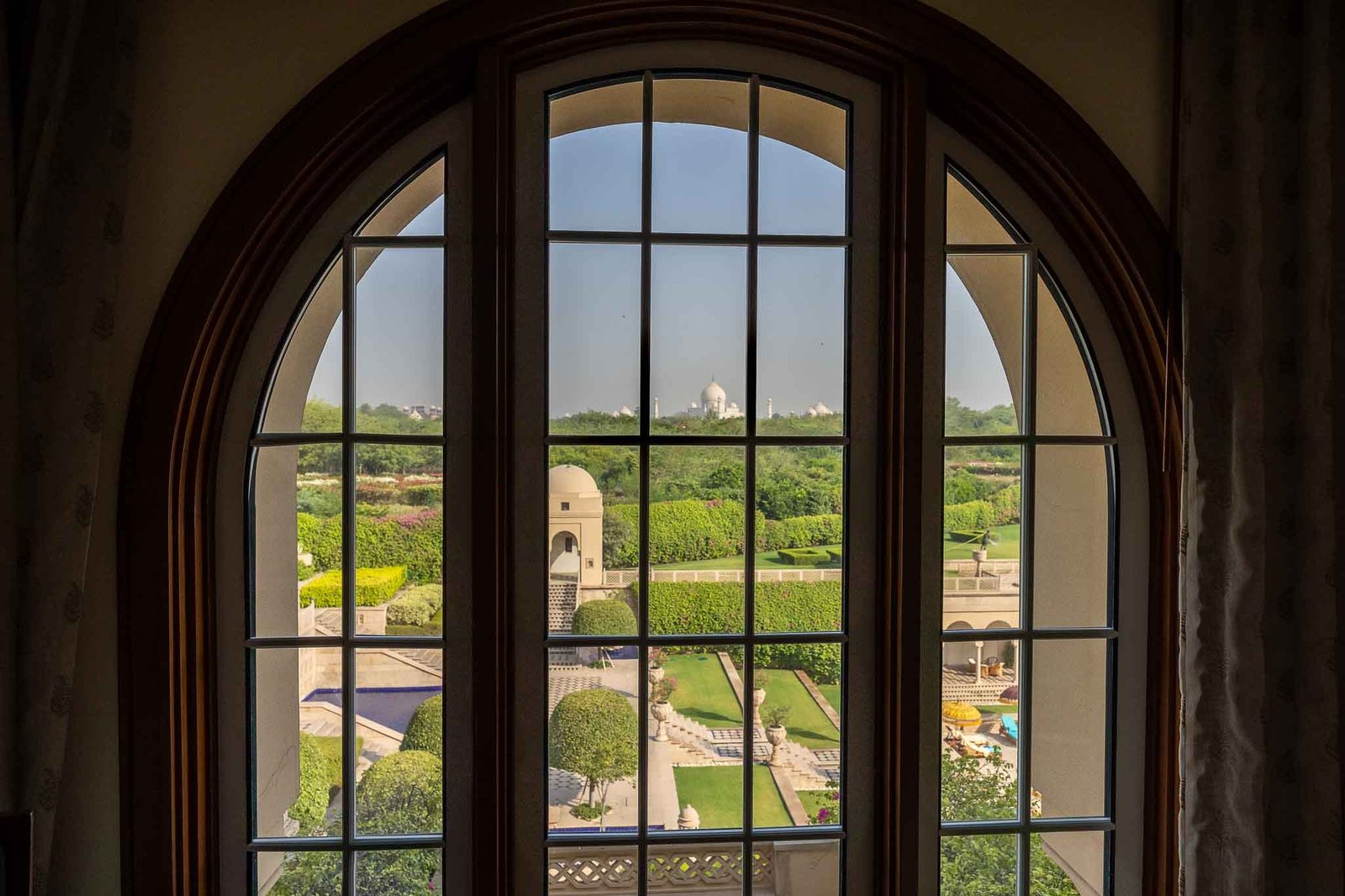 View of the Taj Mahal in the distance from our room.