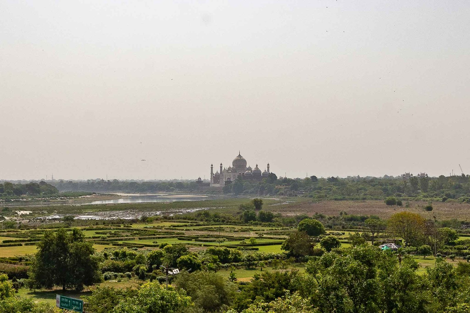 View of the Taj Mahal in the distance from Agra Fort
