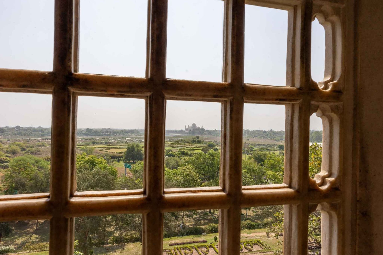 View of the Taj Mahal in the distance from Agra Fort - this was the only view that Shah Jahan had at the end of his life