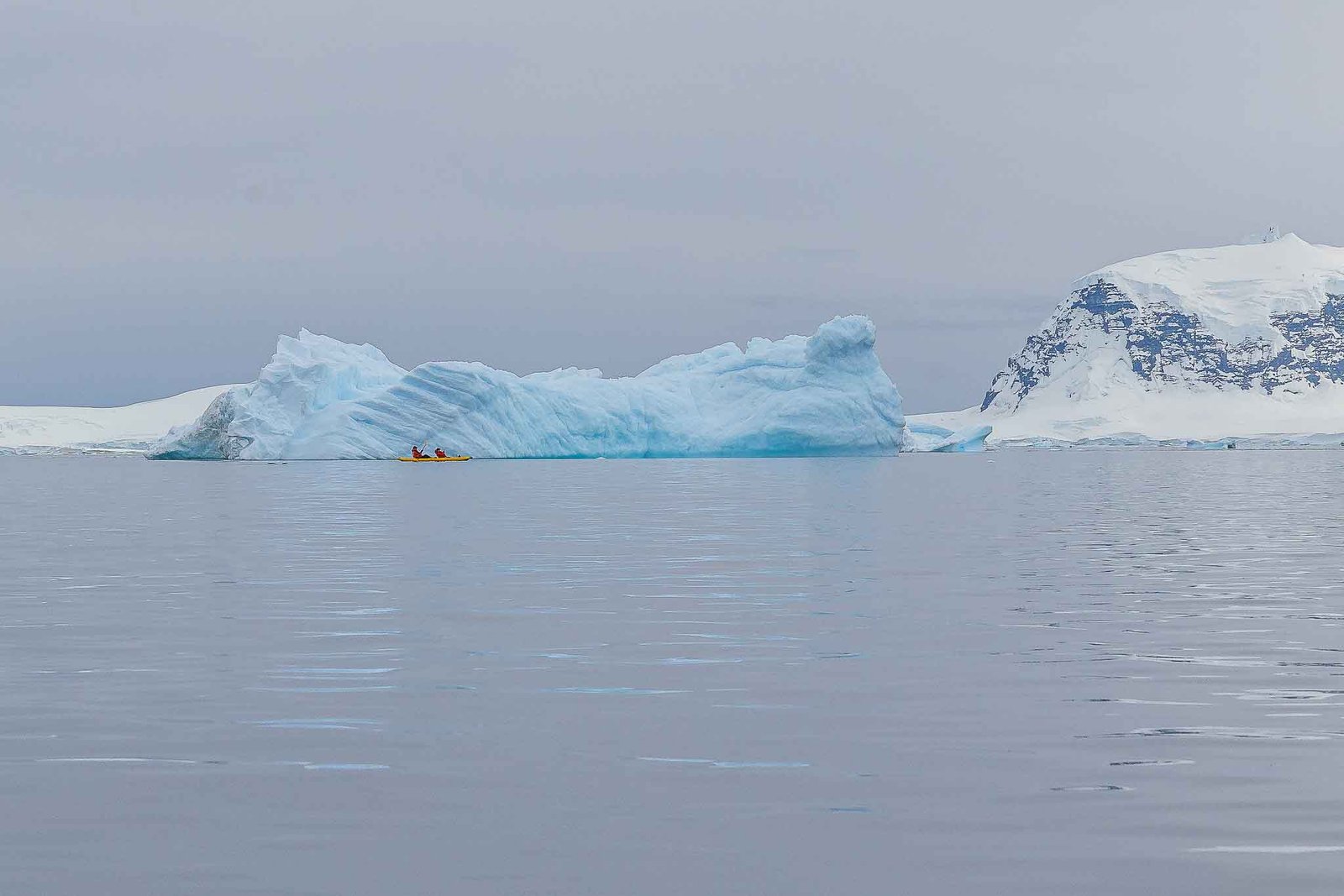 Ice formations and a kayak for size perspective
