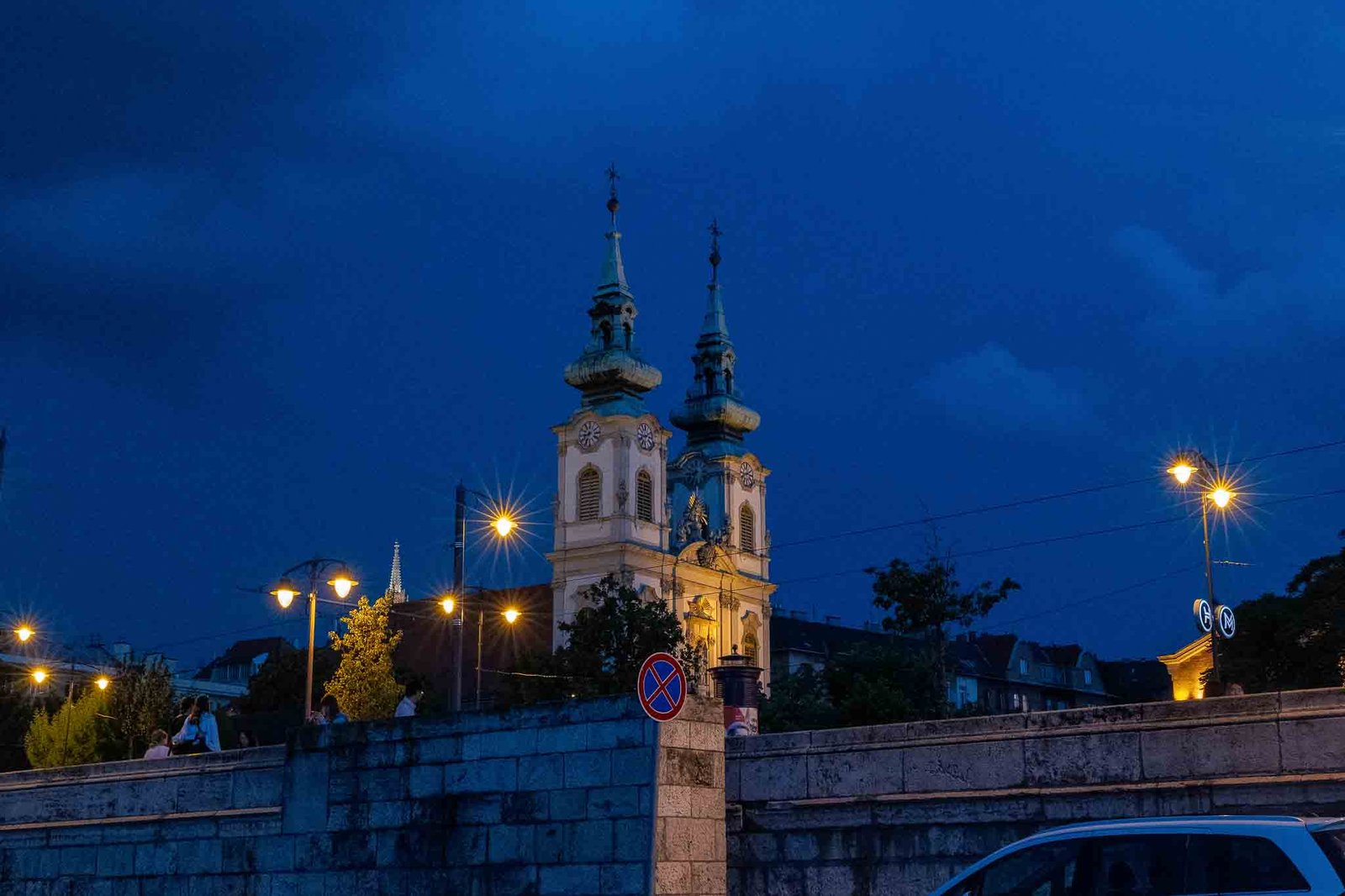 Waterfront views of Budapest in the evening