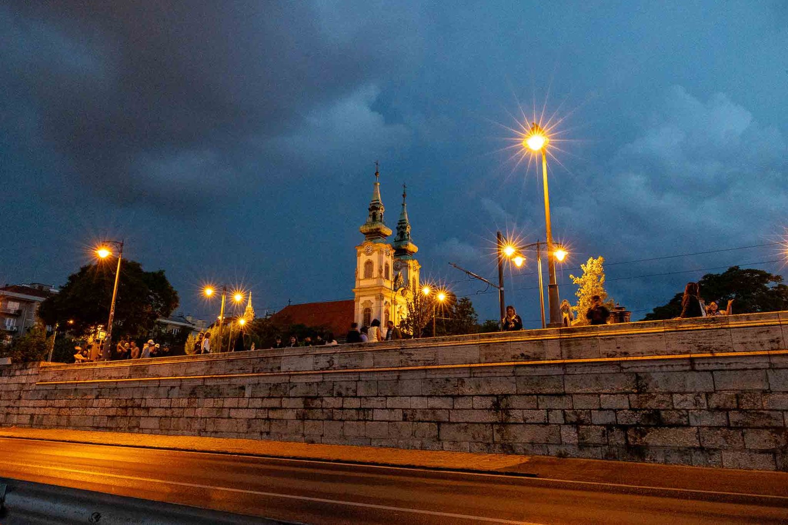 Waterfront views of Budapest in the evening