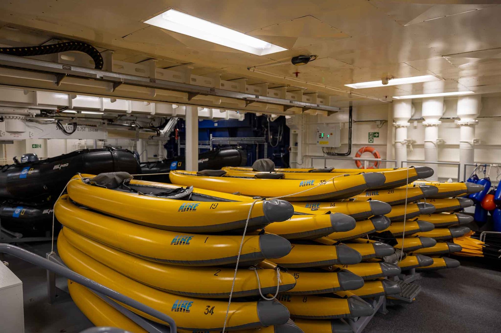 Kayaks stored in the garage