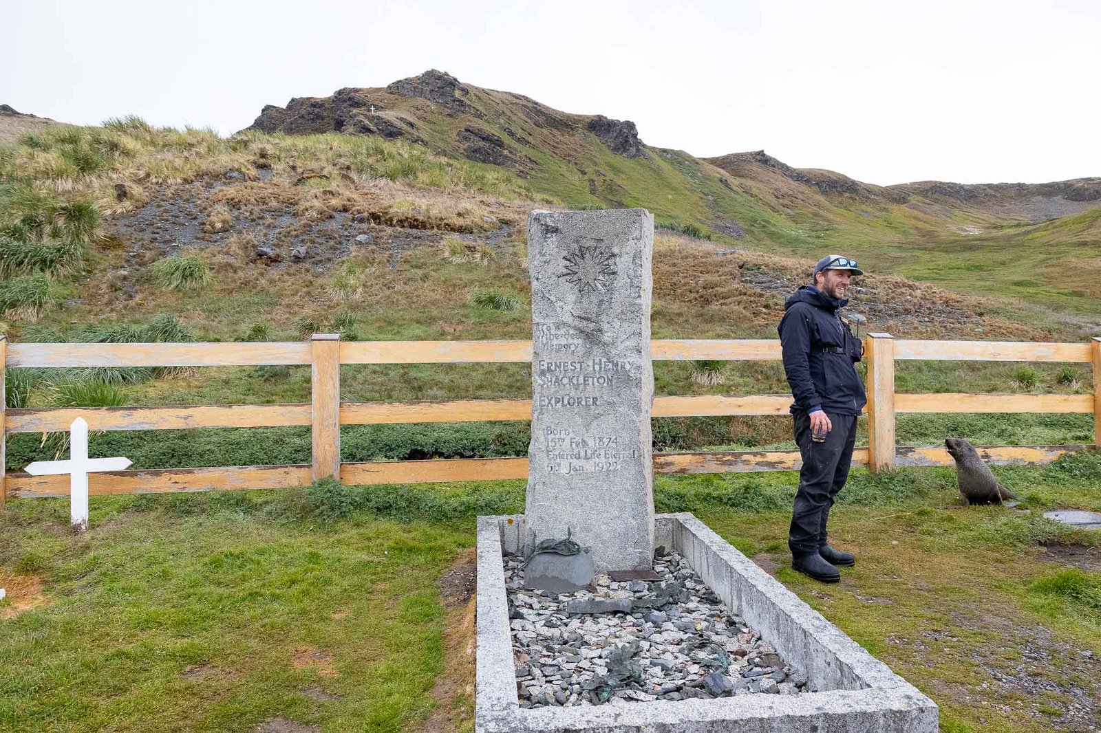 Ezra beside Shackleton's grave where we did a toast
