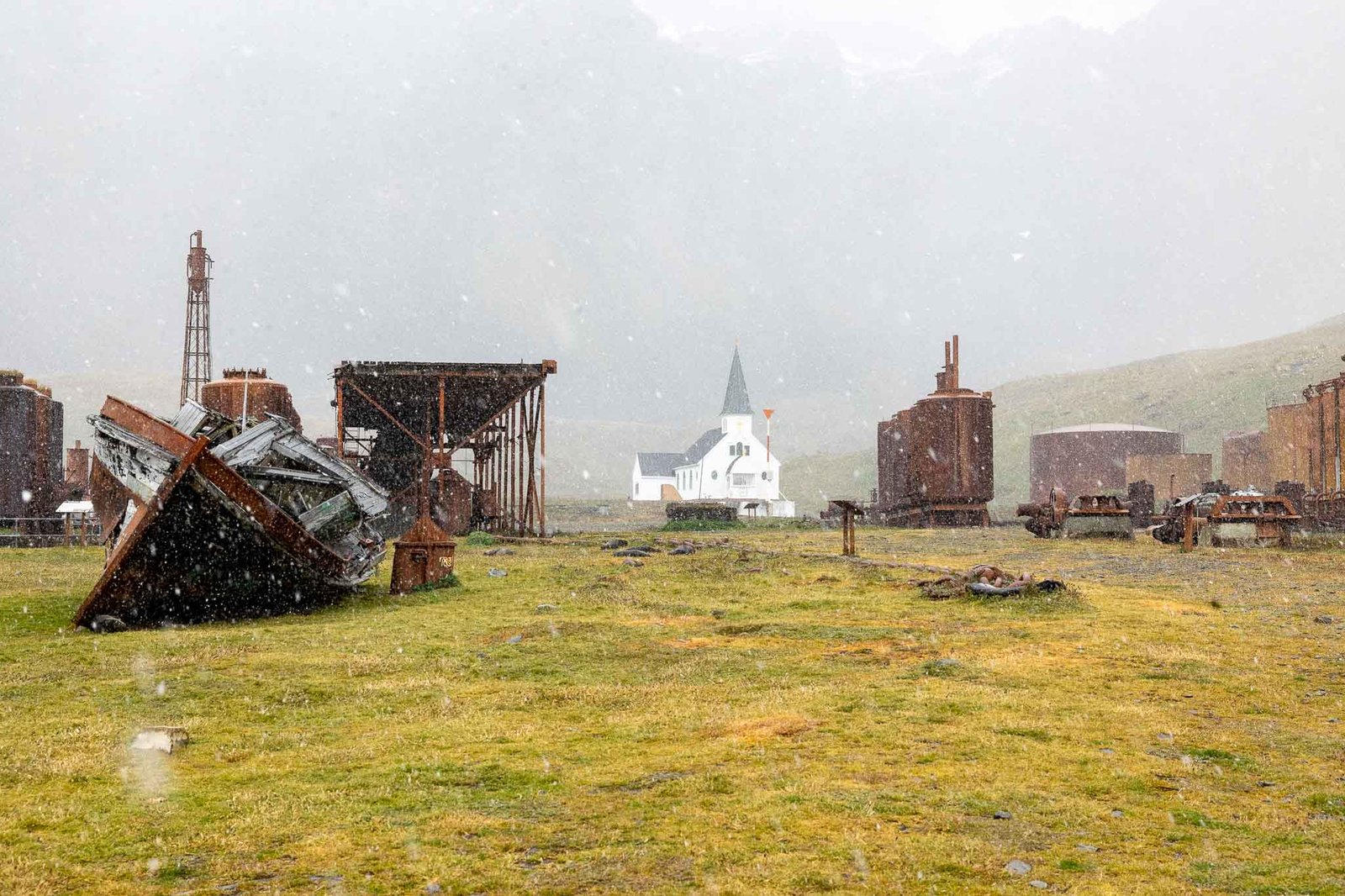 The church as it stood when the Whaling station was in use among the remains of the station