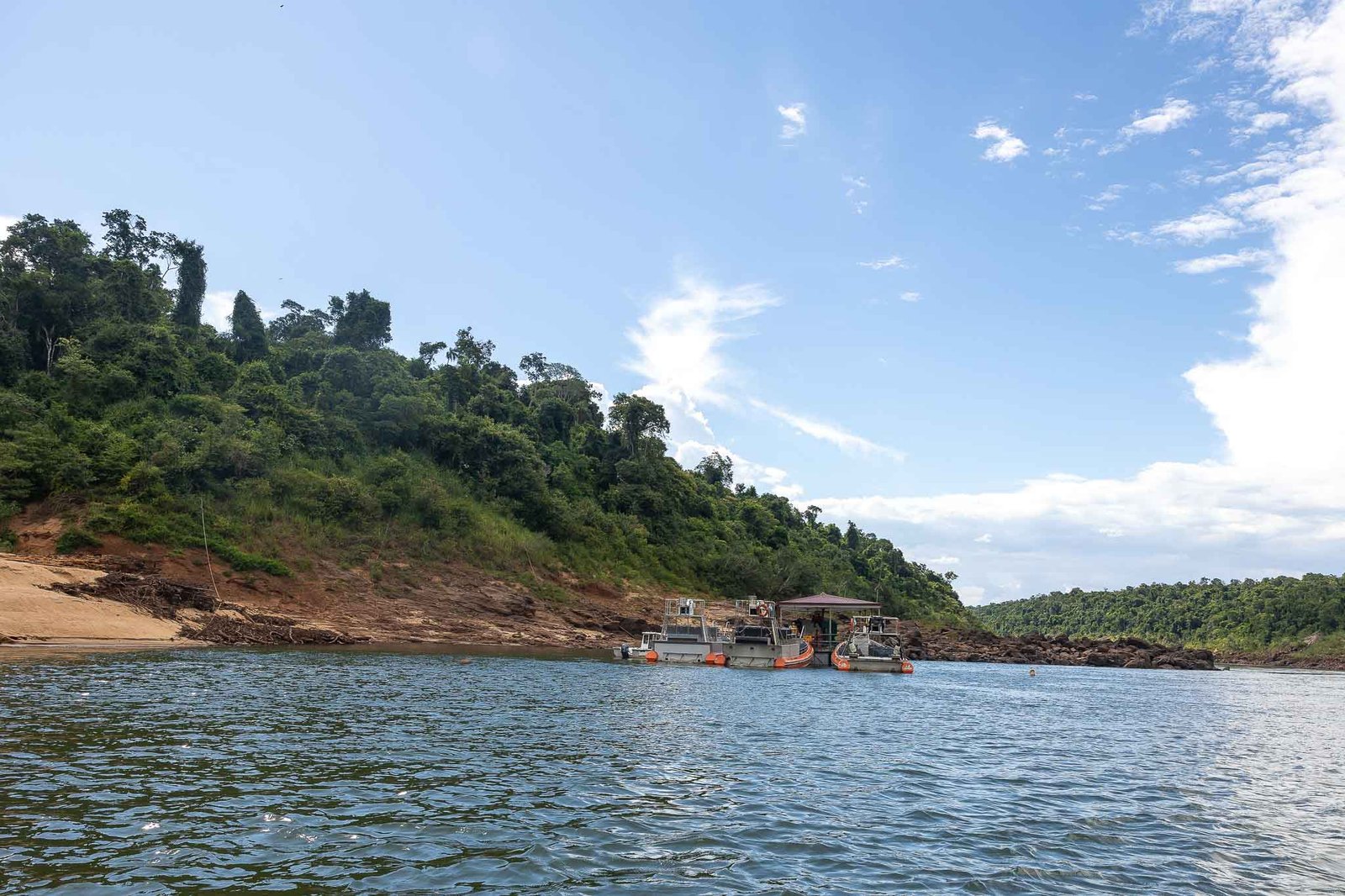On the boat headed to the falls - this docs is on the Brazil side we boarded across the river on the Argentina side