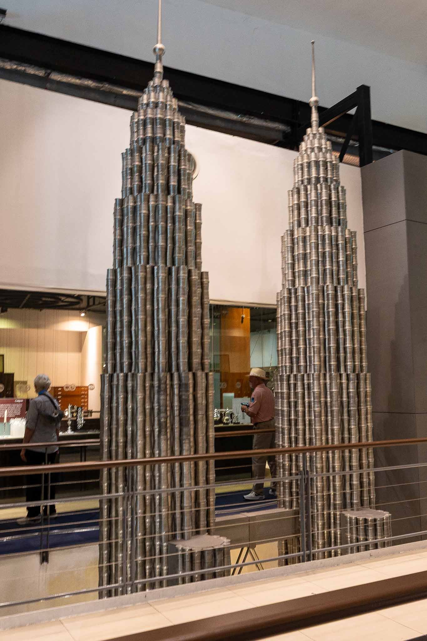 The Petronas towers, a famous Kuala Lampur landmark. We would viist the actual buildings later but these were made from pewter.