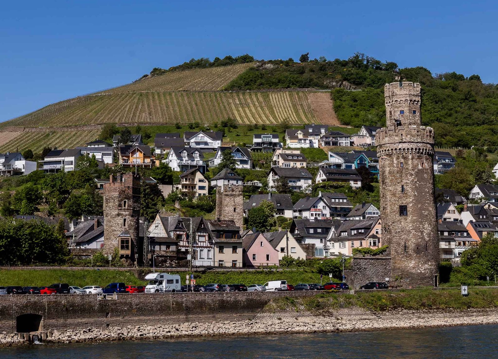 Villages along the Rhine River Gorge with more vineyards in the distance