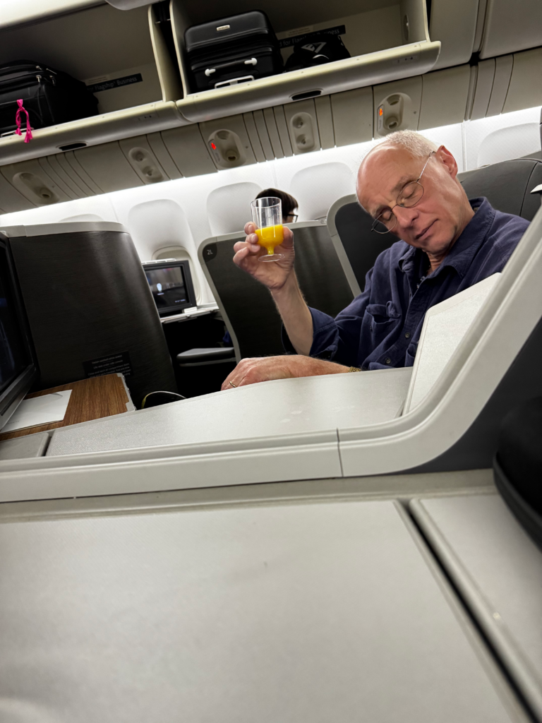 Conrad with his pre-departure beverage