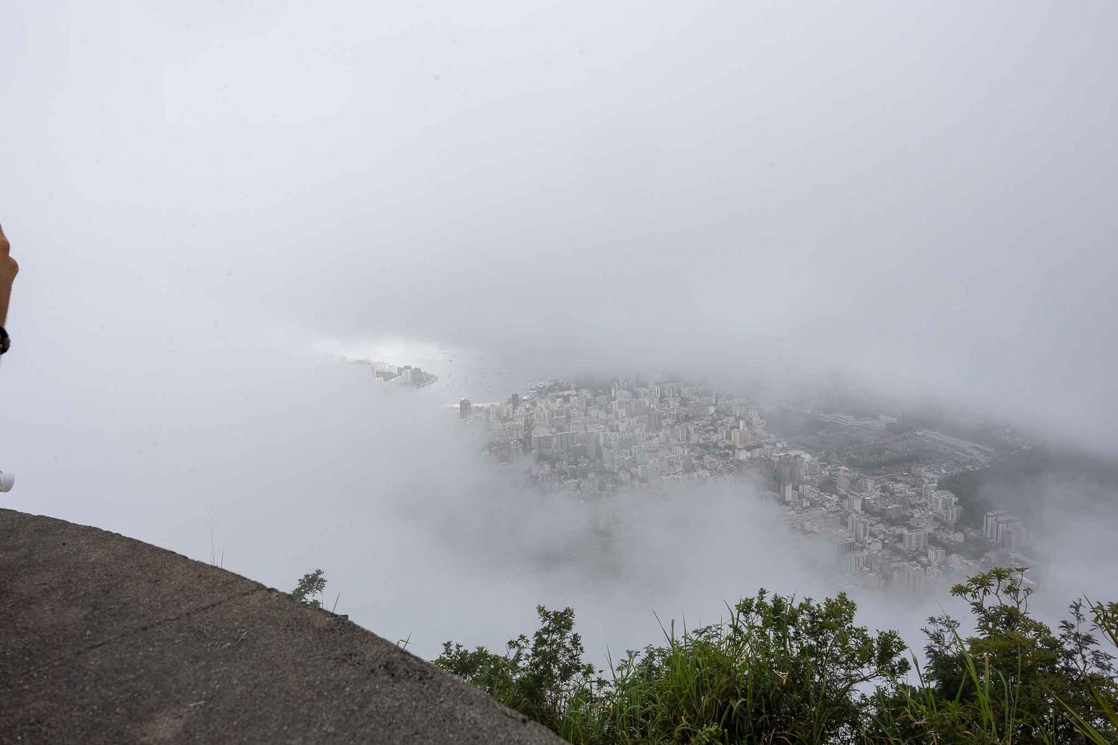 View from the top mostly obscured by clouds