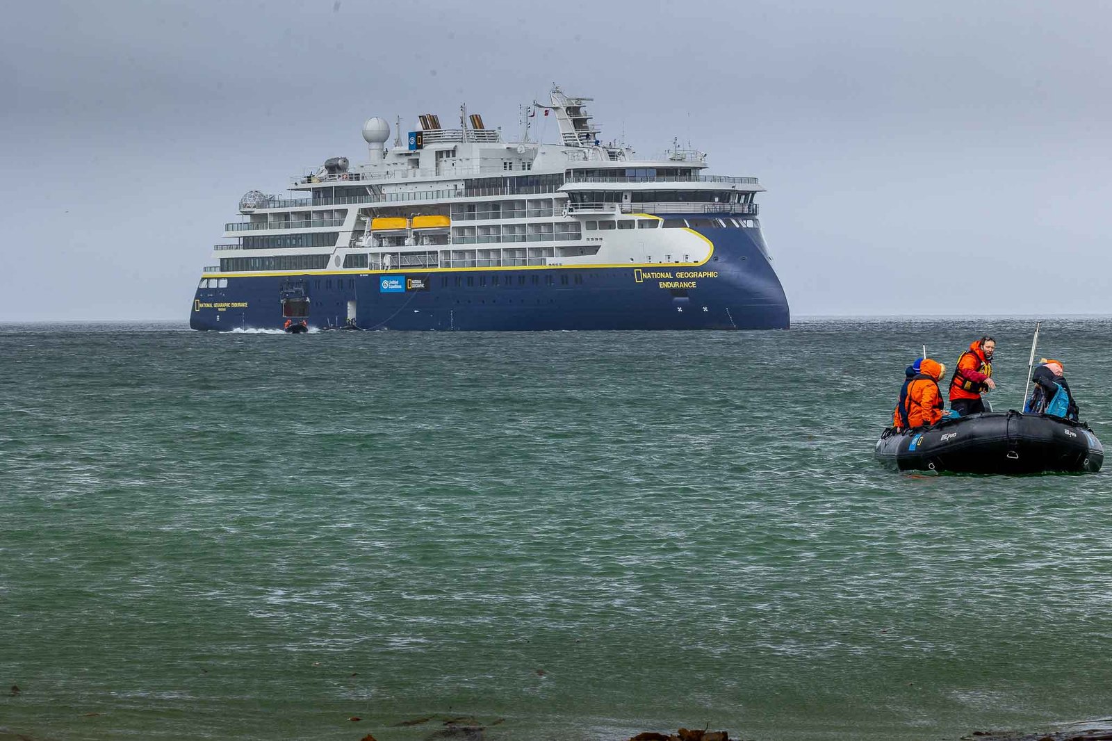 Our Ship and a Zodiac headed to shore