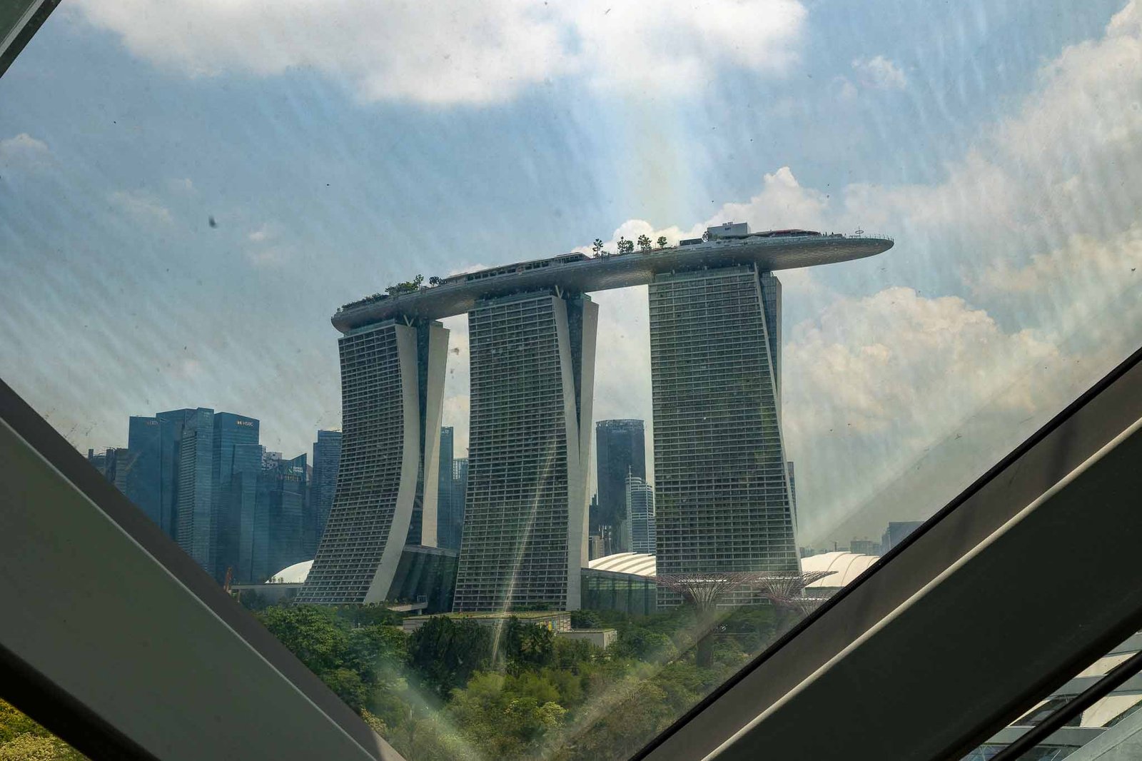 View of the Marina Bay Sands hotel through the dome
