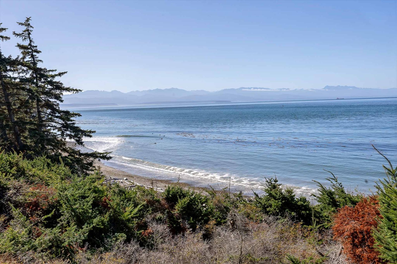 Views from the Bluff Trail in Fort Ebey with surfers in the distance